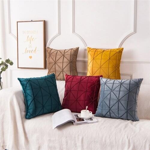 Solid Color Cushion Cover Modern Simple Pillowcase Nordic Plaid Pillowcover Velvet Luxury Cushion Cover Home Decor Pillow Cases