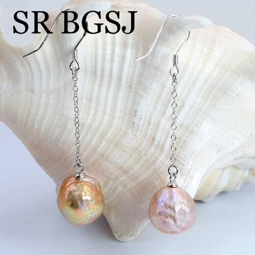 Free Shipping 12mm Wedding Jewelry Edsion Genuine Natural Freshwater Pearl Woman Drop Dangle Earrings