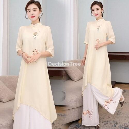 2021 cheongsam dress+pants set traditional chinese clothing for women style chinese suit qipao sets tang suit two peice set