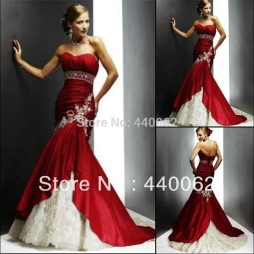 Marias Bridal gown Tailor Make Elegant Red Strapless Taffeta Lace Mermaid Wedding Dress 2018 New Style Vestido de Noiva