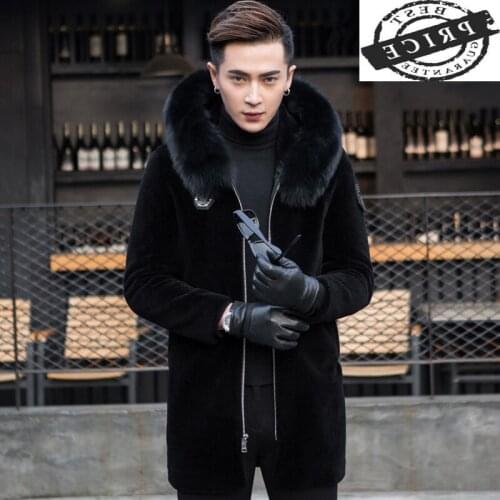 Coat Men Winter Fashion Thick Warm Real Fur Coat Large Fox Fur Hooded Clothes 2021 Long Sheep Shearling Jacket Hiver 006