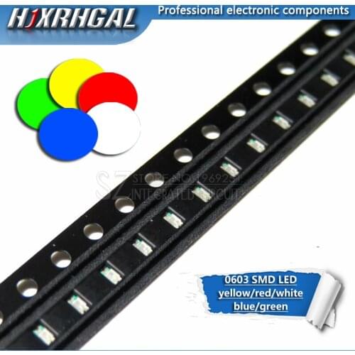 100PCS 0603 SMD LED diodes light yellow red green blue White new and original hjxrhgal