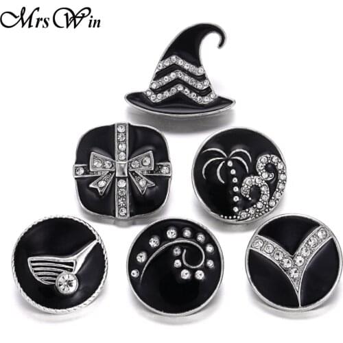 6pcs/lot New Snaps Jewelry Rhinestone Flower Round Black 18mm Metal Snap Button Fit DIY Leather 18MM Snap Bracelet Bangle