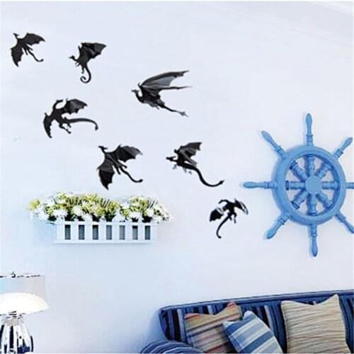 7pcs Dinosaur wall sticker 3D DIY Dragon Wall Art silhouettes 2016 Halloween Baby Children bedroom window stickers decoration