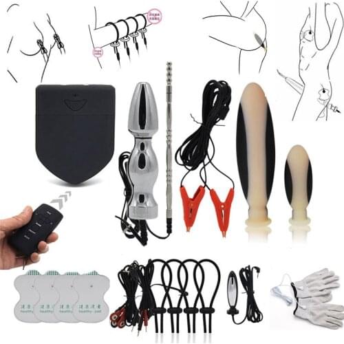Electro Shock Anal Plug Butt Plug Penis Plug Cock Ring Massage Pad Nipple Clamps Penis Rings Electric Stimulate Glove Sex Toys
