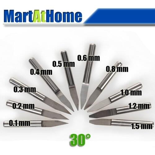 Argedo 10PCS/SET Complete Kit Carbide PCB CNC Engraving V Bits 30 Deg 0.1mm~1.5mm Free Shipping #SM476 @CF