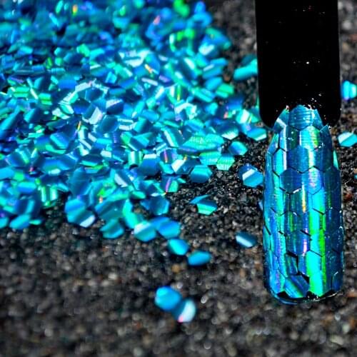 1 Box Shining Scales Nail Sequins Mermaid Hexagon Sheets Fish Scale Iridescent Laser Blue Flakes for Nail Art DIY decoration