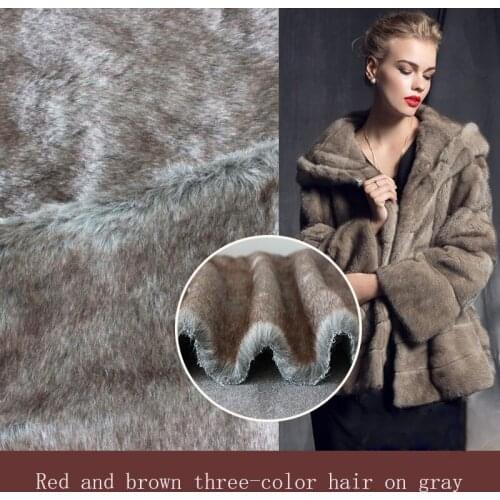 Artificial wool, gray bottom, red-brown three-color wool, big fur, luggage, shoes and hat fabric