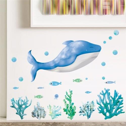Whale Bubble Sea Grass Underwater Scenery Wall Art Stickers For Kids Room Baseboard Home Decorations Diy Cartoon Fish Decal