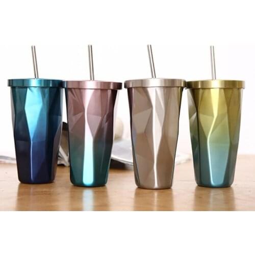 Gradient Classic Coffee Tumbler with Straw Lid 500ml Double Wall Stainless Steel Water Bottle Travel Coffee Beer Pint Cup