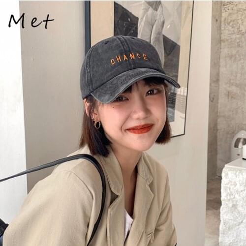 S07 Nipple Cap Baseball Cap American Washed Retro Industrial Style Female Korean Letter Personality Fashion Peaked Cap Men Cool