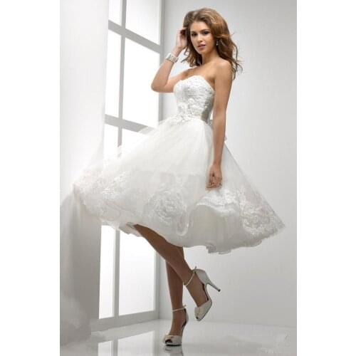 Free shipping alize puffy new hot sale Bride sweet princess Custom lace handmade flowers white short Bespoke Wedding Dresses