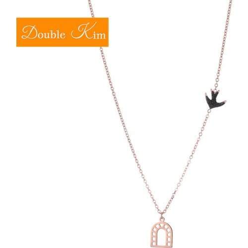 Swallows Home Zircon Pendant Blake Necklace Titanium Stainless Steel Metal Rose Gold Chain Necklaces Trendy Women Jewelry Gift