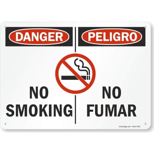 MartSign Bilingual No Smoking Sign, Danger Peligro No Fumar Sign, Spanish & English |8" x 12" Aluminum Metal