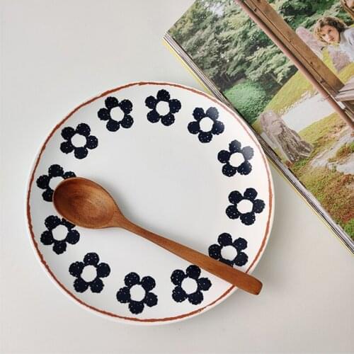 Cute Flower Ceramic Plateau Round Hand Painted Dessert Cake Tableware for Afternoon Tea Steak Fruit Salad