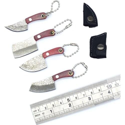 Damascus coating Mini Tiny Kitchen Knife paper letter cutter Sharpen Blade Keychain Fixed blade Small Straight Knife Key Pendant