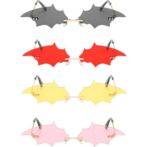Fashion Rimless Sunglasses Womens Bat Shape Summer UV Protection Driving Eyewear Halloween Punk Party Costume Glasses