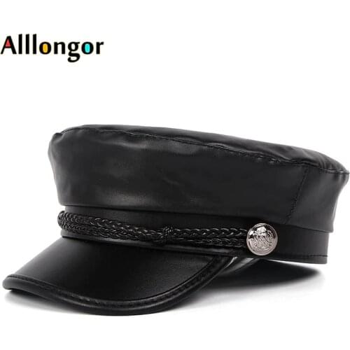 Fashion Autumn 2020 Winter leather Military Army Cap beret Femme hat Women Black berets caps for women sombrero mujer flat cap