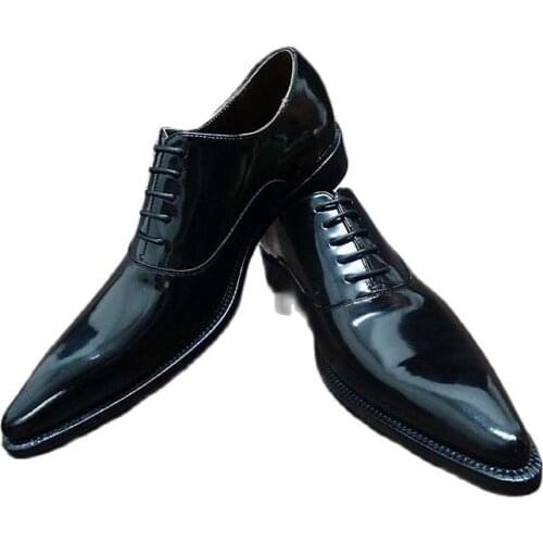 Sipriks Mens Long Style Shoes Genuine Leather Black Oxfords Italian Handmade Goodyear Welted Shoes Grooms Wedding Shiny Shoes 45