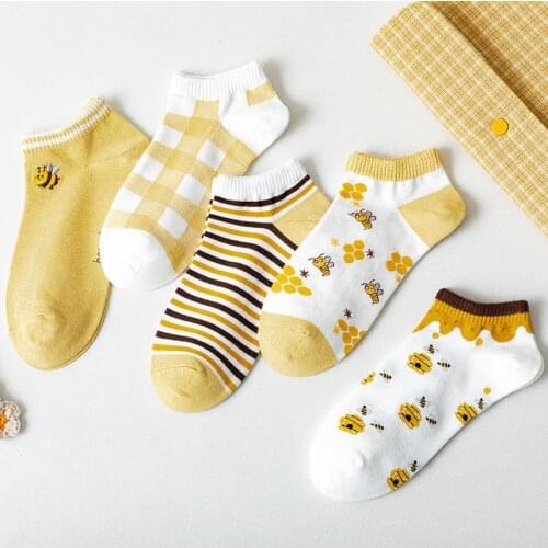 Cute Bee Women Socks Cotton Summer New Colorful Letter Ankle Socks Splice Thin Socks Solid Cute Socks Soft Thin Casual Hosiery