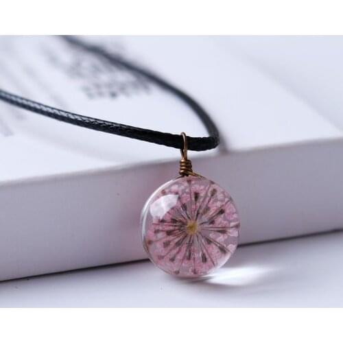 New Fashion Colorful Dried Flower Glass Ball Round Pendants Necklace For Women Handmade Choker Clavicle Chain Jewelry