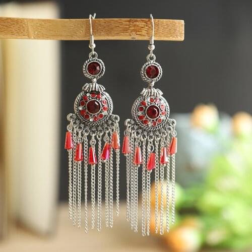 New Baroque Round Compass Long indian Earrings Female Bohemia Retro Tassel Temperament Wedding Earrings For Women Jhumka Jewelry