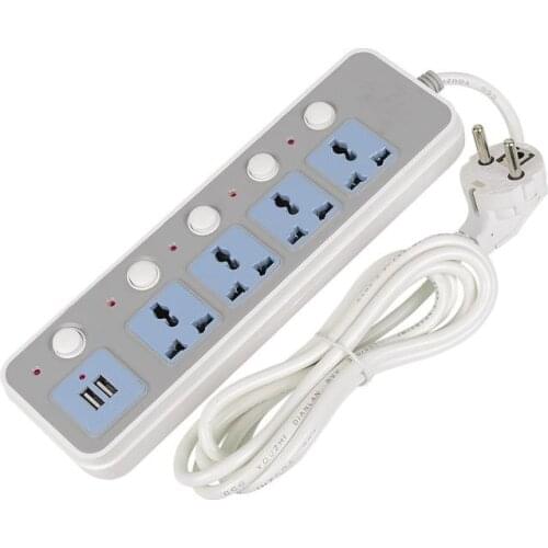 New Smart Power Strip 10 A Fast Charging 2 USB Extension Socket Plug 4 Standard Socket Adapter UK EU