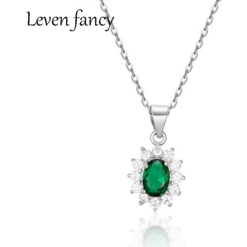 925 Sterling Silver Oval Emerald Green Birthstone Crystal Cubic Zirconia CZ Halo Necklace for Girls Party Prom Bridesmaids Gift