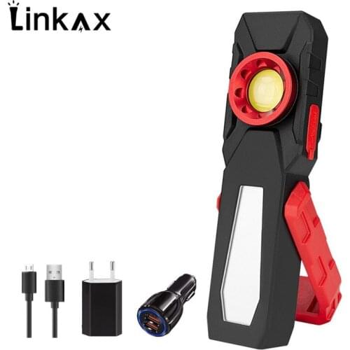 USB Rechargeable Flashlight COB LED Work Light Magnetic Hanging Hook Lamp Car Repair Inspection Lamp For Outdoor Camping