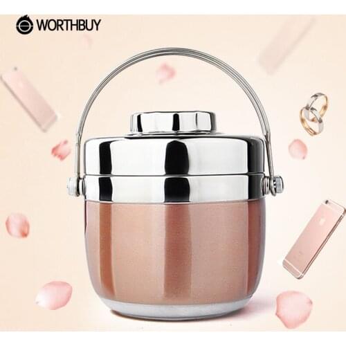 WORTHBUY Japanese Thermal Lunch Box For Kids Picnic Camping Portable Stainless Steel Bento Box Fruits Food Container Storage