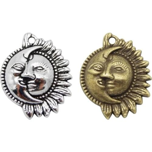 Julie Wang 10PCS Moon And Sun Charms Zinc Alloy Antque Bronze Silver Color Bracelet Pendant Jewelry Making Metal Accessory