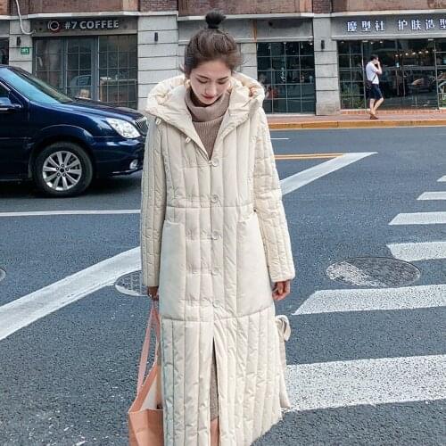 Women Hooded Long Parka Jacket Plus Size Winter Single Breasted Solid Female Cotton Coats Casual Thick Outwear 2021 Femme Veste