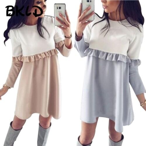 BKLD Autumn Women Long T-shirt Cotton Casual Loose Ruffles Patchwork Long Sleeve Tops 2019 Fashion Women T Shirt Tops O-neck