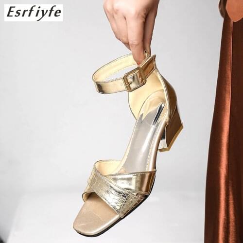 ESRFIYFE 2021 New European Style Open Toe Summer Womens Shoes Thick Heel Shoes with Square Head Sandals Women Large Size 32-45