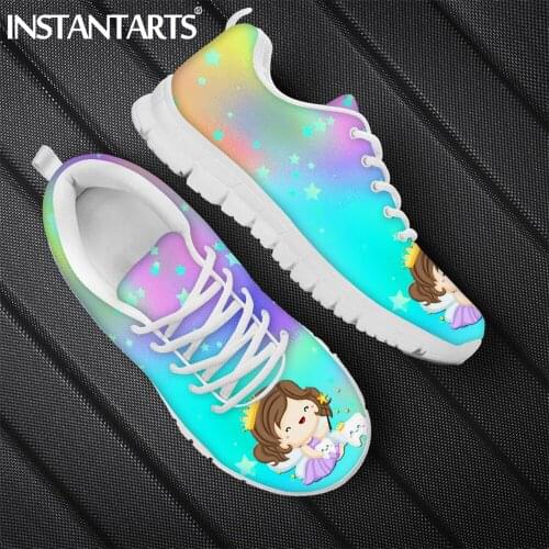 INSTANTARTS Spring Autumn Comfort Lace up Flat Shoes Pretty Teeth Fairy Galaxy Printed Women Casual Sneakers Light Zapatillas