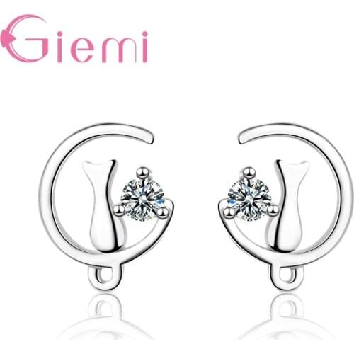 High Quality Moon Cat Design Women 925 Sterling Silver Gemetric Stud Earring CZ Cubic Zircon Earrings Fashion Jewelry Gift