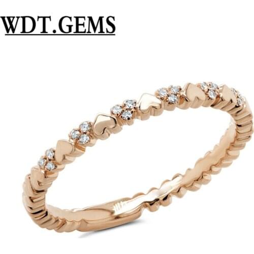 Womens 0.05 CT 10K Rose Gold Natural Round Cut Diamond Heart Shape Band Ring