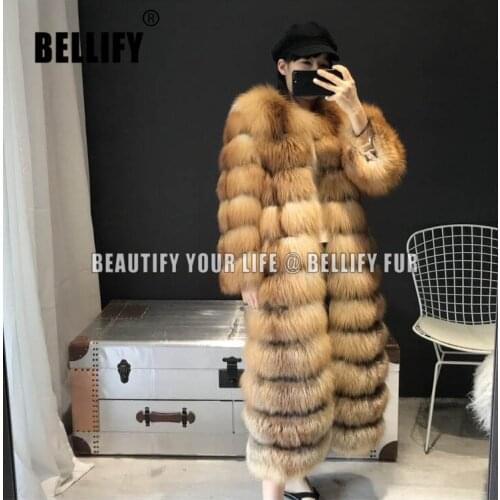 Womens Thick Warm natural red Fox Fur overcoats Outerwear plush celebrities natural fox fur coats
