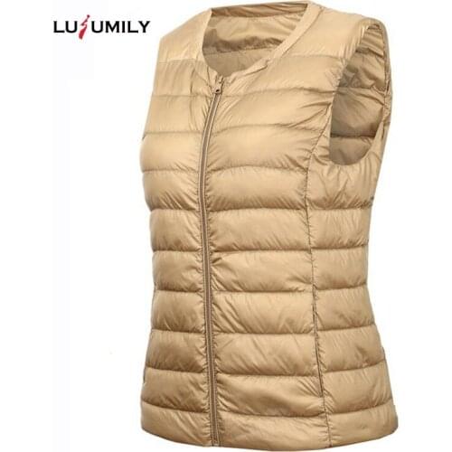 Lusumily High-quality Plus Size 4XL 5XL Solid Vest Women Waistcoat Warm Ultra Light Down Vest Female Portable Sleeveless Winter