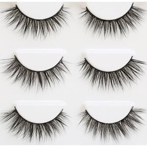 3pairs 3D Synthetic Hair False Eyelashes in False Eyelashes Hand Made Plastic Black Terrier Thick Winged Nnatural Makeup Tools