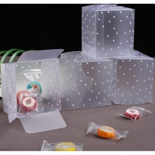 6*6*6cm Frosted Translucent Polka Dots PVC Candy Box Wedding Favors Christmas Party Cube Gift Boxes Sweets Candy Cake Gift Bags