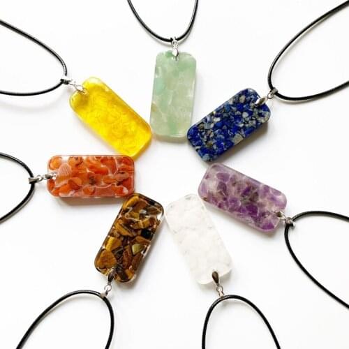 7 Chakra Stone Beads Chips Geometric Pendant Orgonite Energy Necklace Resin Jewelry Healing Crystal Necklace Chain Jewelry 1pc