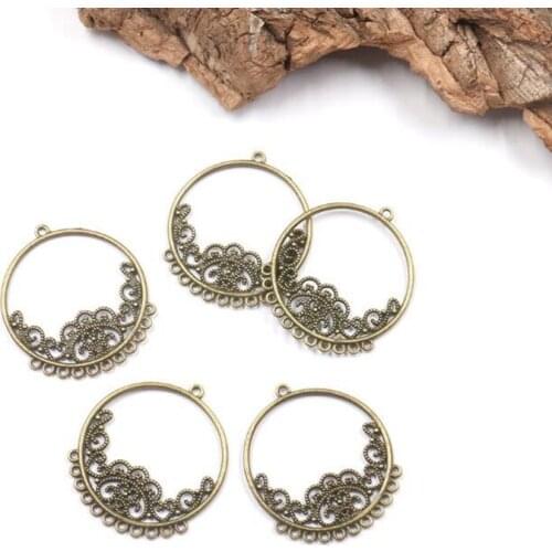 Zinc Alloy Geometric Circular Carving Lace Hollow Circle Pendant Connectors Linker 10pcs/lot DIY Bohemia Jewelry Accessories