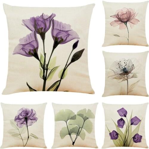 Flowers Print Cushion Cover Decorative Pillows Cartoon Seat Cushions Home Decor Flax Throw Pillow Sofa Pillowcase