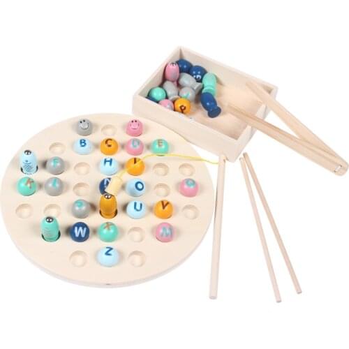 Childrens wooden clip beads fishing magnetic toy hand-eye coordination alphanumeric cognitive toy