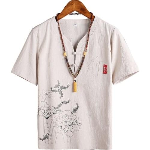 Chinese Style T shirt Men Harajuku T Shirt 2021 Summer Mens Cotton Solid Casual Male Short Sleeve T shirts Plus Size Streetwear