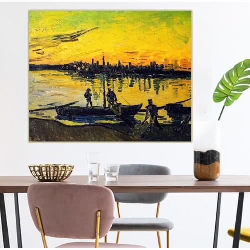 Citon Van Gogh《Coal Barges》Canvas Art Oil Painting Famous Artwork Poster Picture Wall Decor Home Living room Decoration