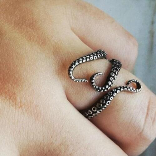 Titanium Steel Octopus Ring Gothic Deep Sea Squid Finger Tentacles Rings Punk Jewelry Gift Opened Adjustable Size