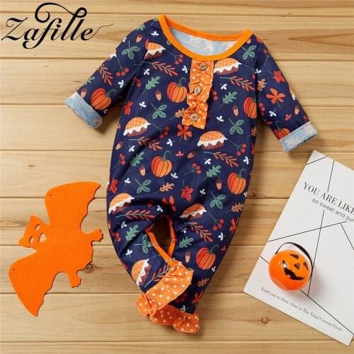 ZAFILLE Baby Girl Halloween Costume Orange Baby Pumpkin Rompers Ruffles Lace Jumpsuit For Kids Girls Halloween Clothes