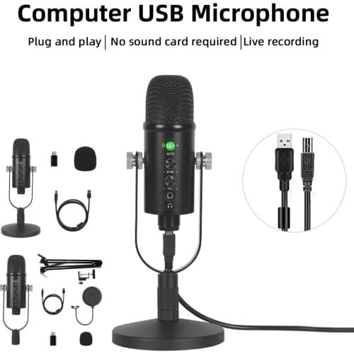 BM-86 USB Microphone for Computer Condenser Microphone Sound Card PC Live Streaming Bracket YouTube Broadcast Accessory